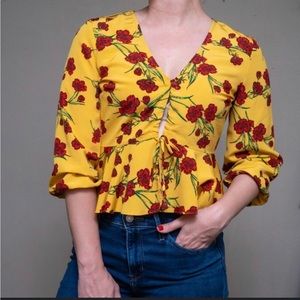 TopShop Yellow Gold & Red Floral TopShop Flowy Blouse
